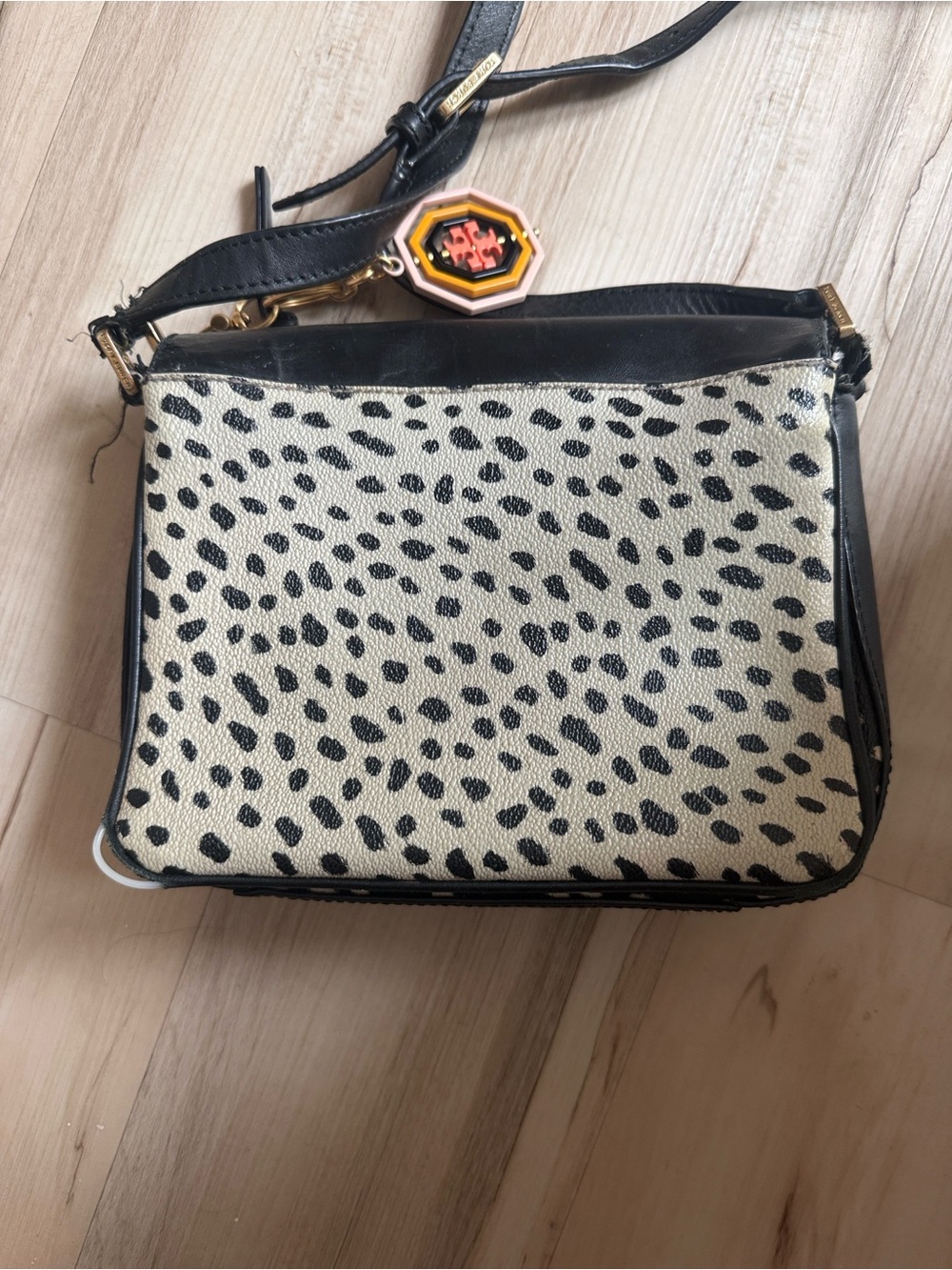 Tory Burch Black and White Spotted Leather Crossbody - Picture 3 of 10